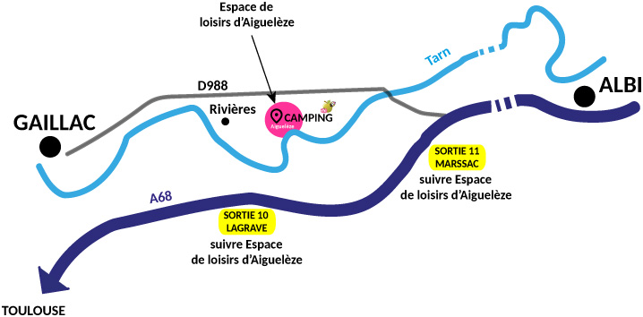 carte itinéraire camping les Pommiers d'Aiguelèze